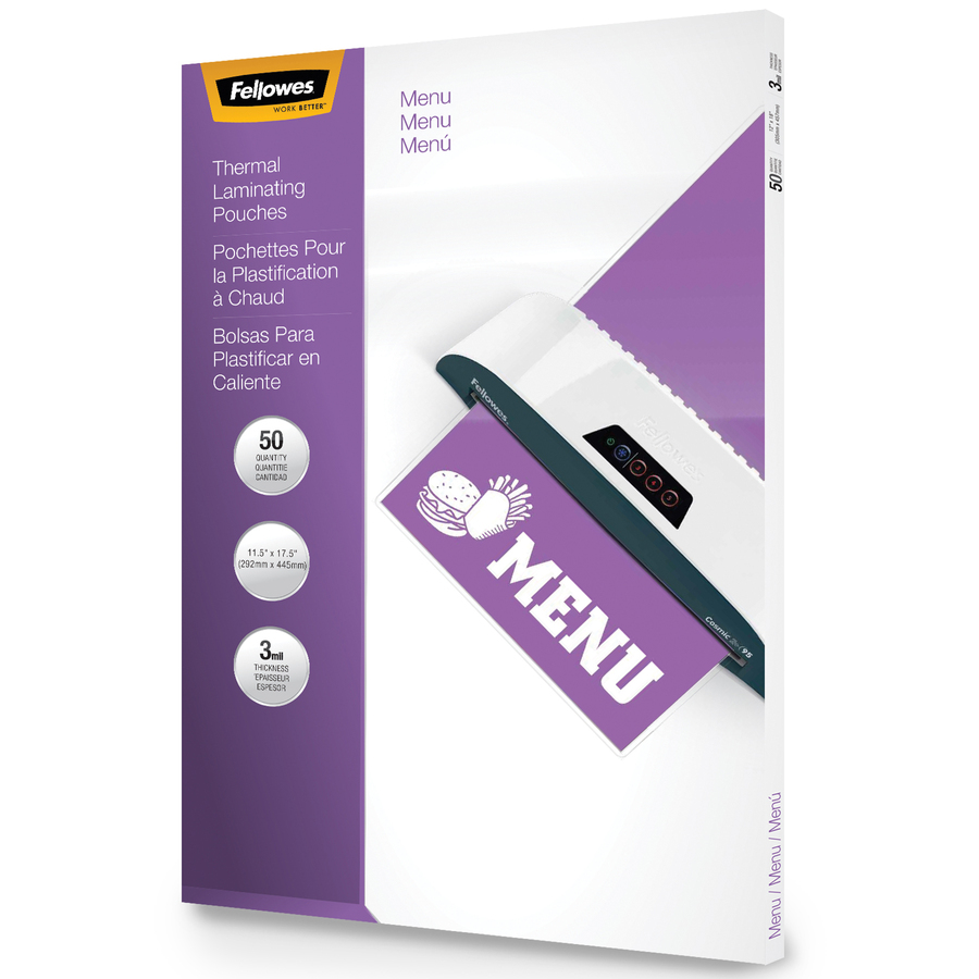 Fellowes Glossy Pouches - Menu, 3 mil, 50 pack