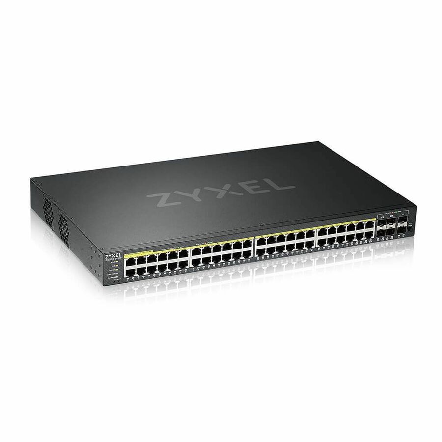 ZYXEL GS2220-50HP 48-Port Gigabit L2+ Managed and Nebula Pro Cloud Managed Switch | 48 PoE+ Ports at 375W with 4 SFP Uplinks - 48 Ports - Gigabit PoE / PoE+ Ethernet - Full CLI and Nebula Pro Cloud Manageable - Layer 2+ Supported - 2 SFP Slots - 375 W PoE Budget - 48 PoE Ports - Rack-mountable - Lifetime Limited Warranty