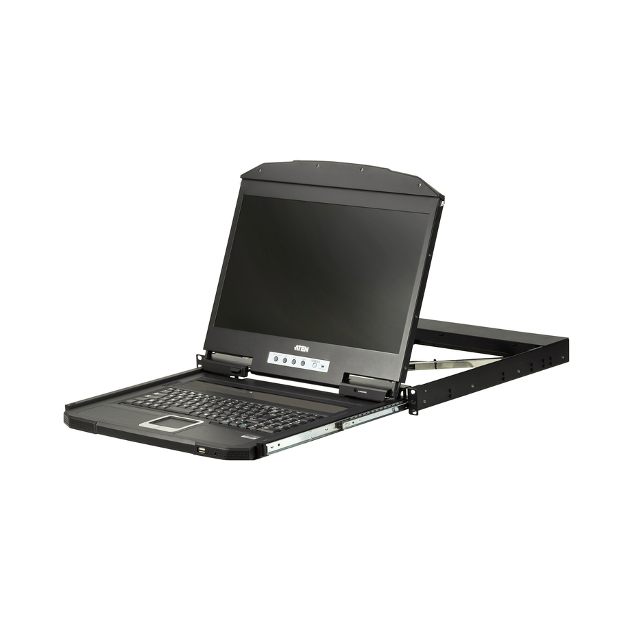 ATEN 1U Ultra Short Depth Single Rail WideScreen LCD Console (USB / HDMI)-TAA Compliant