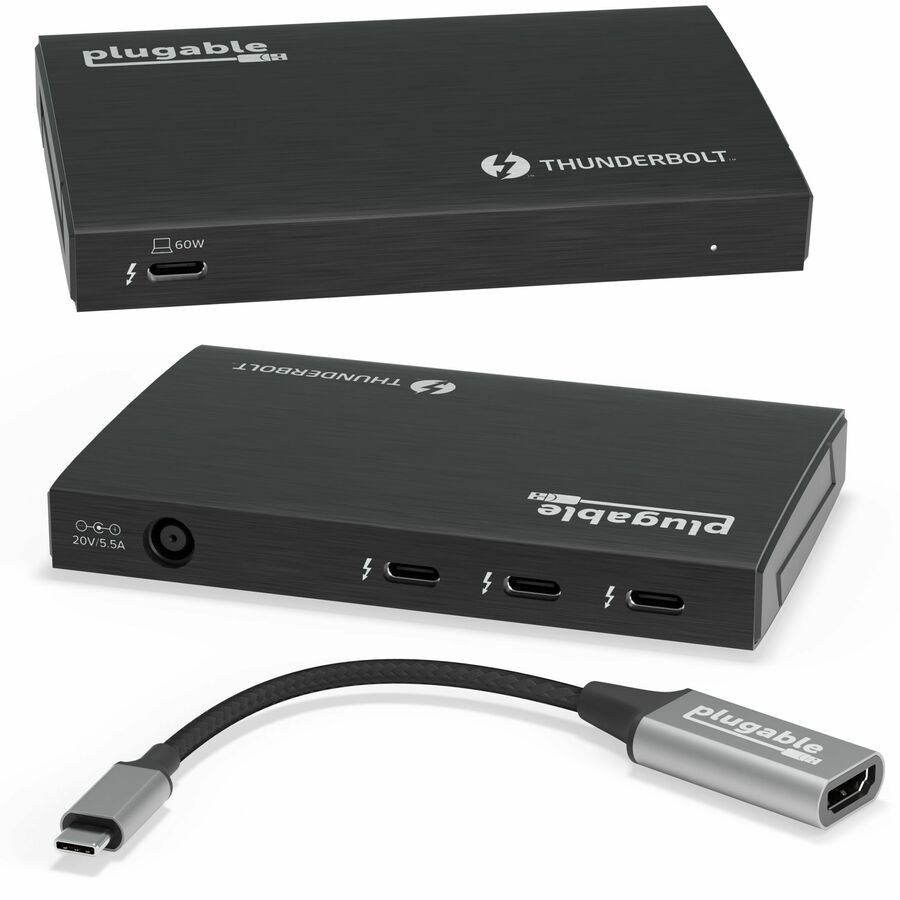 Plugable Thunderbolt 4 Hub, 4-in-1 Pure USB-C Design, Includes USB-C to 4K HDMI Adapter, Laptop Charging - Compatible with Windows, Mac, iPad Pro, and Thunderbolt 4, USB4, Thunderbolt 3, USB-C Devices, Driverless