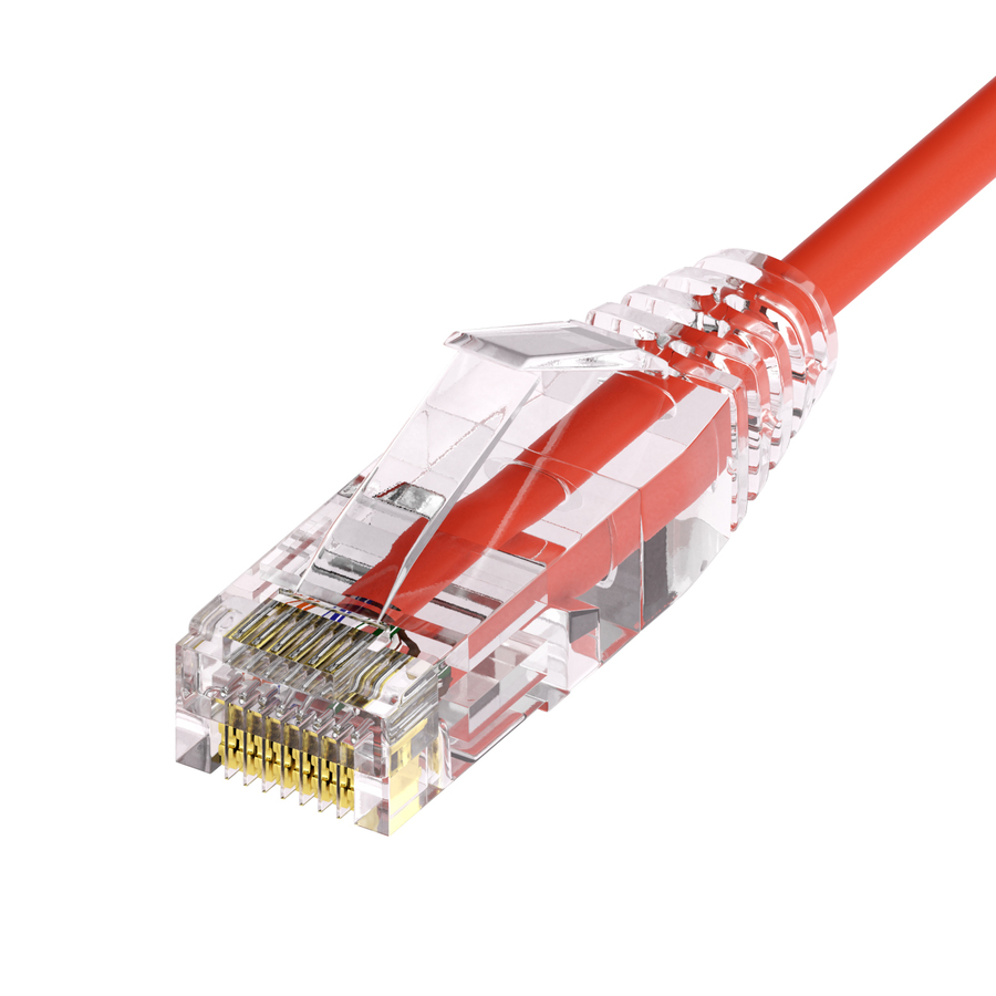 Unirise Clearfit Slim™ Cat6A 28AWG Patch Cable, Snagless, Red, 6ft