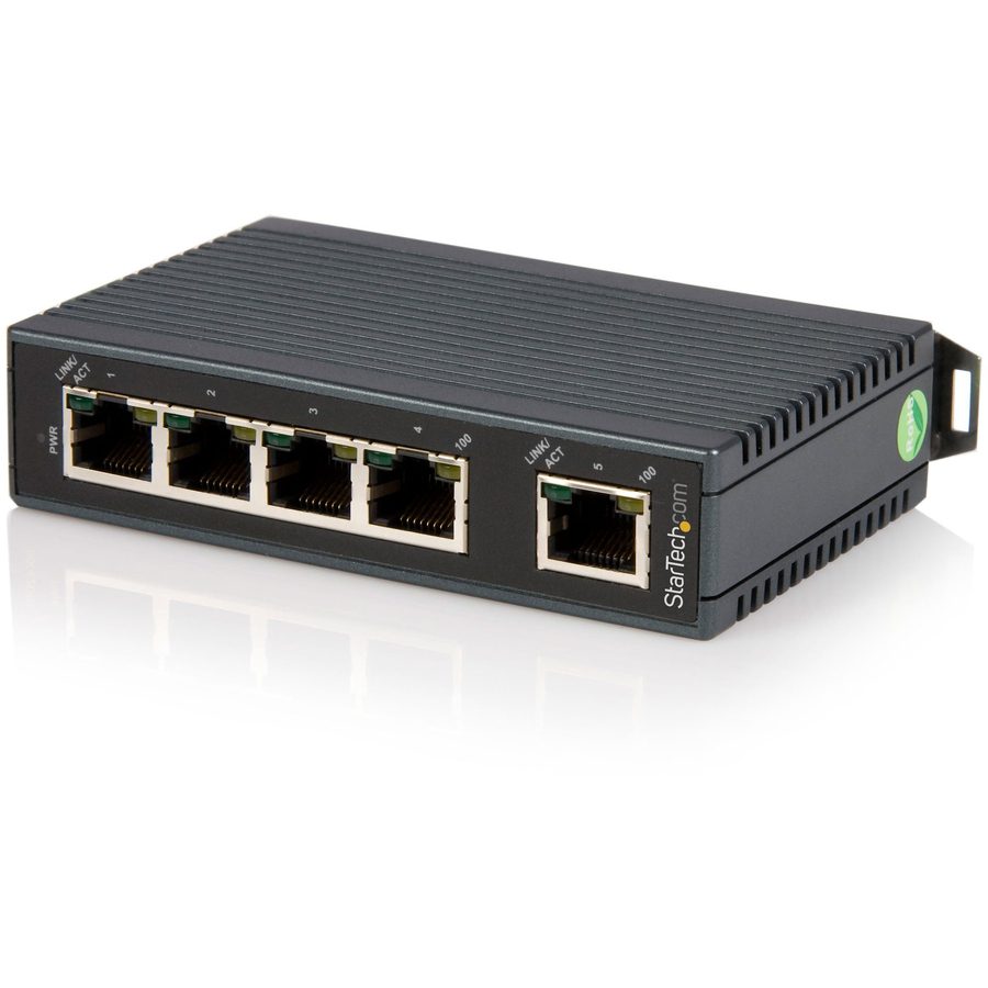 StarTech.com 5 Port Industrial Ethernet Switch - DIN Rail Mountable - Expand your network connectivity with this rugged unmanaged network switch - Fast 10/100Mbps Switch - DIN rail mountable w/ built-in bracket - IP30-rated - Wide range 12-48V DC terminal block - Energy-Efficient Ethernet - Wider operating temperature