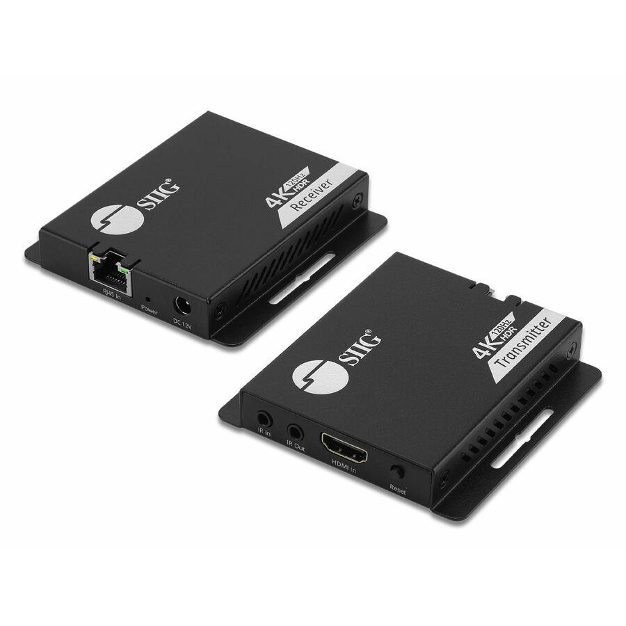 SIIG 4K120Hz HDMI Extender with IR - up to 132ft (40M) - EDID - Nearly zero latency - 4K@120Hz HDMI Extender - Easily extends HDMI 4K@120Hz YUV 4:4:4 signals up to 132ft (40M) over a single Cat6/7 networking cable with IR - Nearly zero latency - support digital stream conversion (DSC) function and compatible with DSC 1.2a - LPCM 7.1 and Digital DTS 5.1 & 7.1 Audio - HDR10 - HDCP 2.3/2.2/1.4 - STD & TV EDID slide mode switch - Reset button - Bi-directional IR - Metal Housing