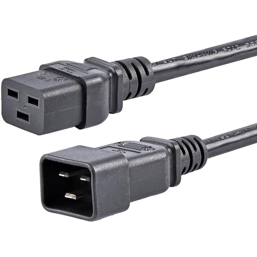 StarTech 6ft (1.8m) Heavy Duty Extension Cord, IEC C19 to IEC C20 Black Extension Cord, 15A 250V, 14AWG, Heavy Gauge Power Cable