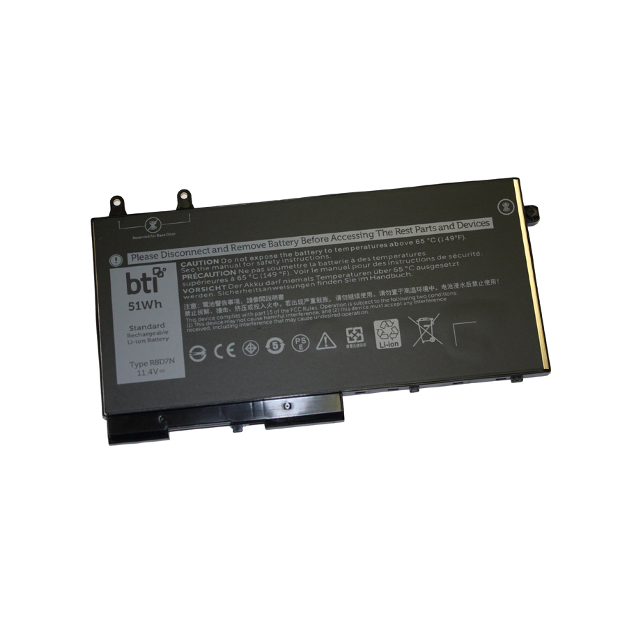 BTI R8D7N-BTI 11.4V 51WHR LI-ION BATTERY 0R8D7N, 451-BCIQ, R8D7N, W8GMW INSPIRON 15 7590 2-IN-1, INSPIRON 7590 2-IN-1, LATITUDE 5400, LATITUDE 5401, LATITUDE 5500, LATITUDE 5501, PRECISION 3540