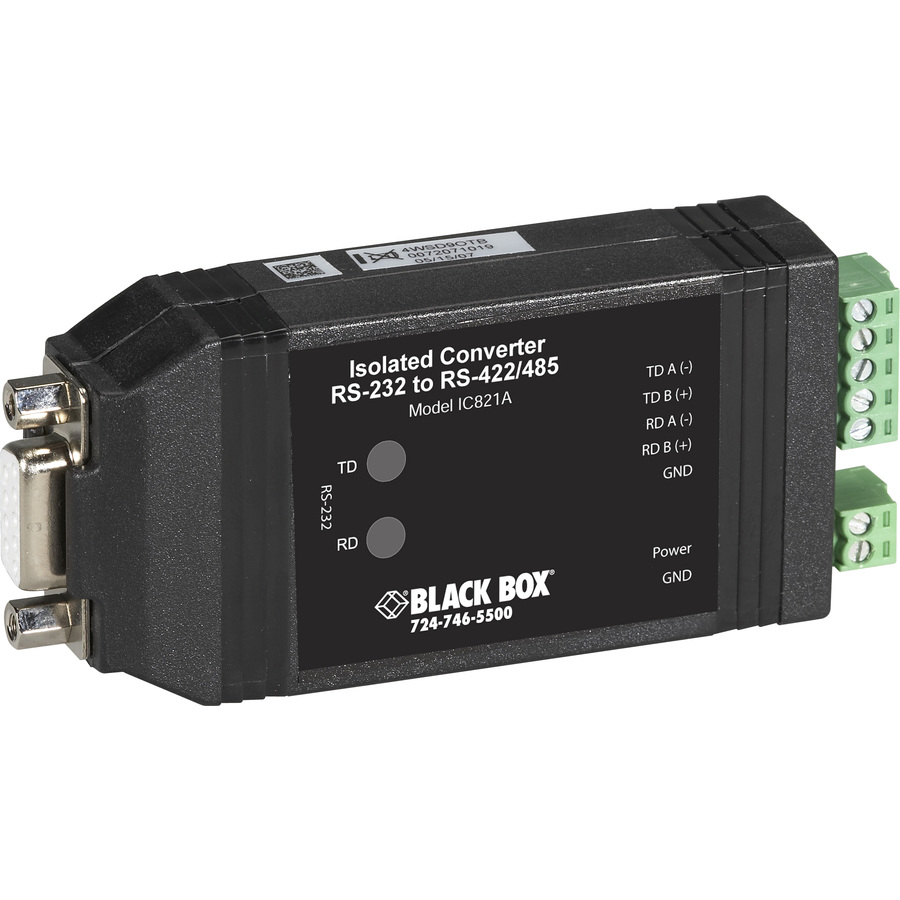 Black Box Async RS232 to RS422/485 Interface Converter - DB9 to Terminal Block - 1 x DB-9 RS-232 , 1 x Terminal Block - External