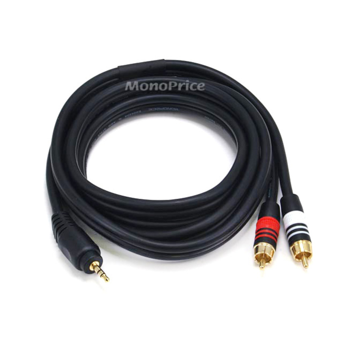 Monoprice 6ft Premium 3.5mm Stereo Male to 2RCA Male 22AWG Cable (Gold Plated) - Black