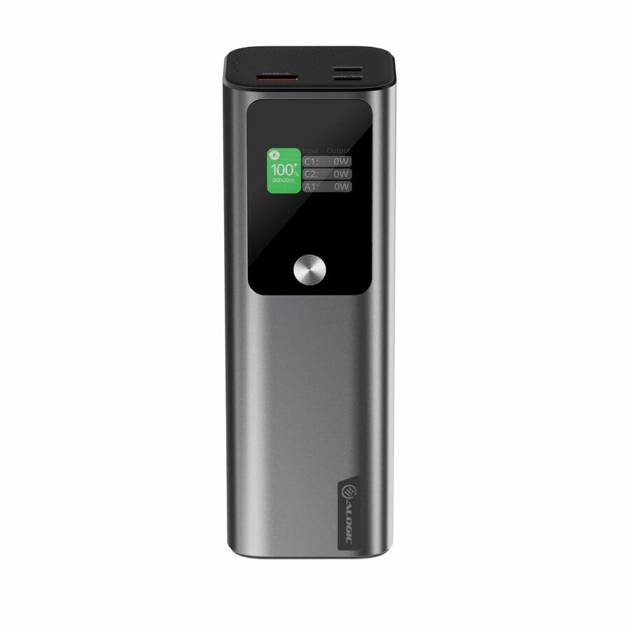 Alogic 27,000mAh power bank with 140W output, 2x USB-C and USB-A ports fast charging laptops, smartphones, and tablets iPad."
