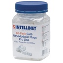 Intellinet Network Solutions Cat6 RJ45 Modular Plugs, 3-Prong, UTP, For Solid Wire, 80 Plugs, Liners and Sleds in Jar