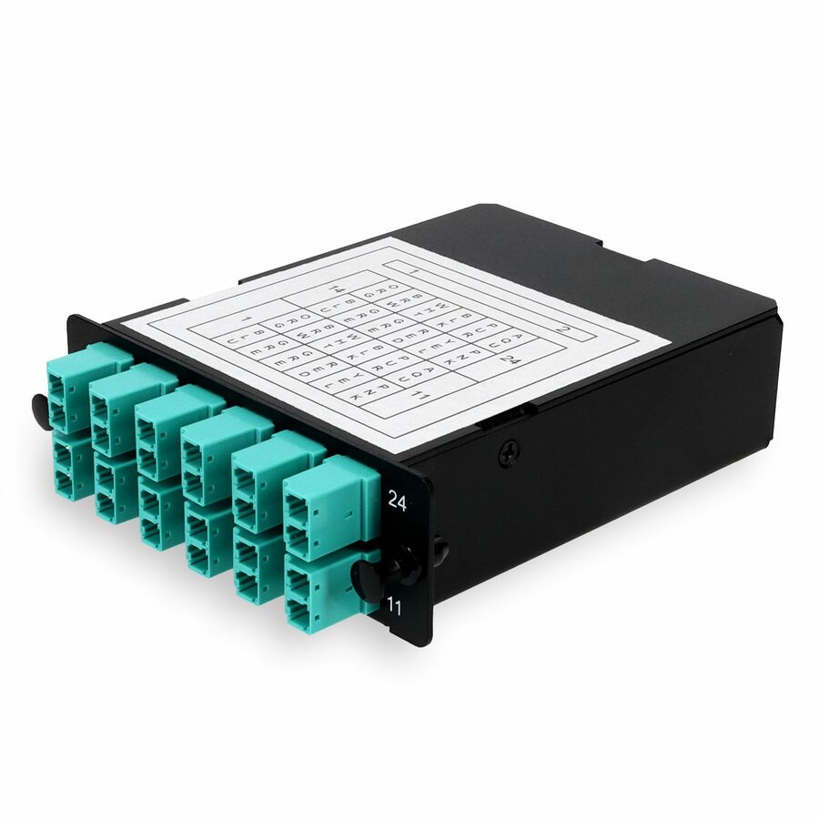 AddOn Cassette for 4-Bay Patch Panel, 2 MPO In, 12 LC Duplex Out, Multi-mode Duplex OM4, Type B