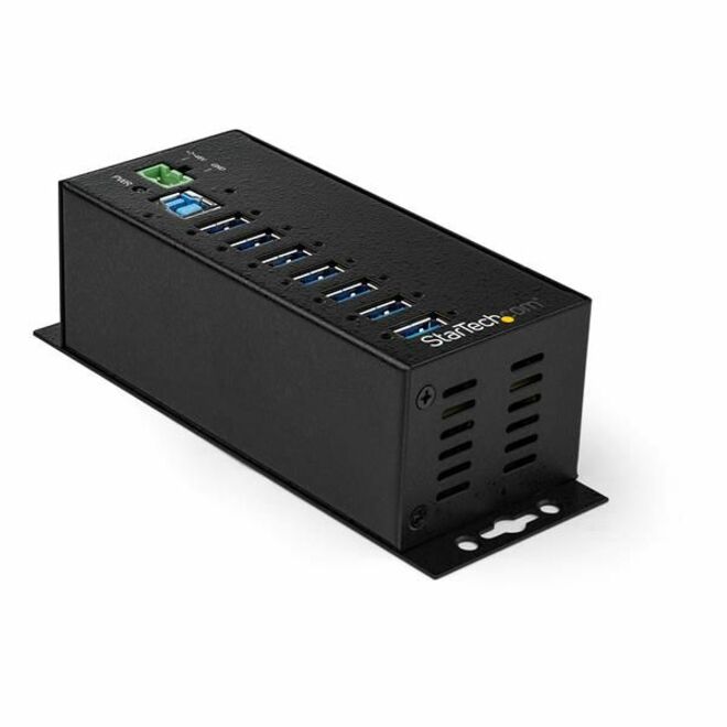 StarTech 7 Port USB Hub w/ Power Adapter, Metal Industrial USB 3.0 Data Hub, Din Rail, Wall & Desk Mountable USB 5Gbps Hub, TAA