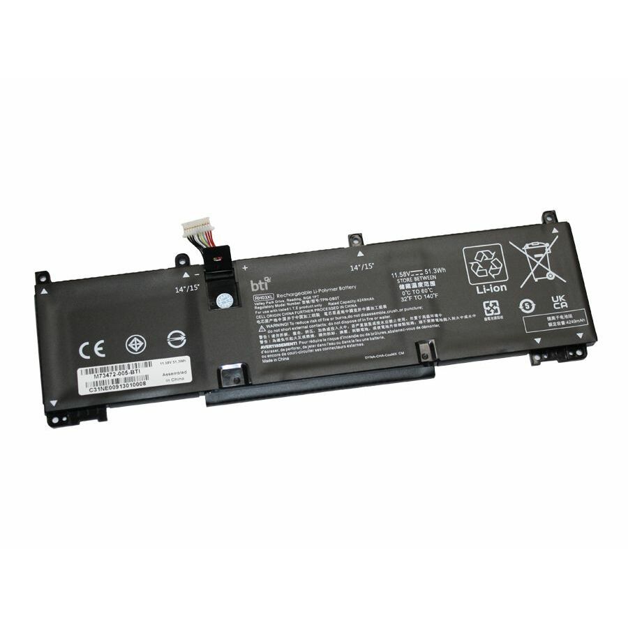 BTI M73472-005-BTI 11.58V 51.3WHR LI-ION BATTERY 4D3W5AV, 4U6T2AV, 6K8S5AV, 727N7AV, 75G96AV, RH03051XL, 4D826AV, 4X928AV, 711J8AV, 752Y6AV, M64307-171, RH03XL, 4L390AV, 51H16AV, 717Z8AV, 756Y2AV, M64307-2C1, TPN-IB0A, 4S110AV, 51L50AV, 719Q2AV, 75C29AV, M73472-005 PROBOOK 450 G9, 450 G10, 445 G9, 445 G10, 440 G9, 440 G10, ELITEBOOK 850 G8, 655 G9, 655 G10, 650 G9, 650 G10, 645 G9, 645 G10, 640 G9, 630 G9, 630 G10, ELITE MOBILE THIN CLIENT MT645 G7, ELITE MOBILE THIN CLIENT MT440 G3