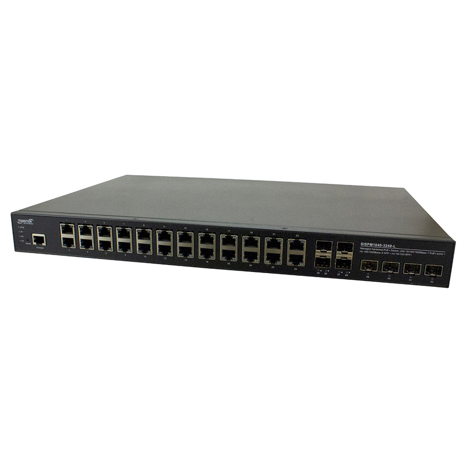 Transition Networks Managed Hardened Gigabit Ethernet PoE+ Rack Mountable Switch