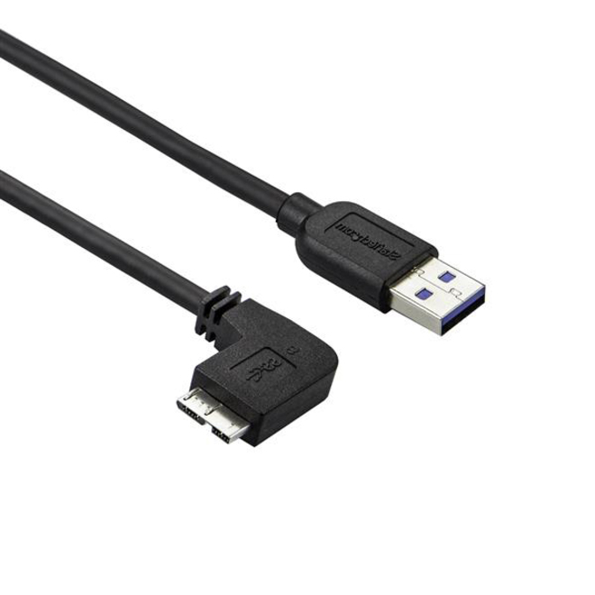 StarTech 0.5m 20in Slim Micro USB 3.0 (5Gbps) Cable - M/M - USB 3.0 A to Left-Angle Micro USB - USB 3.2 Gen 1