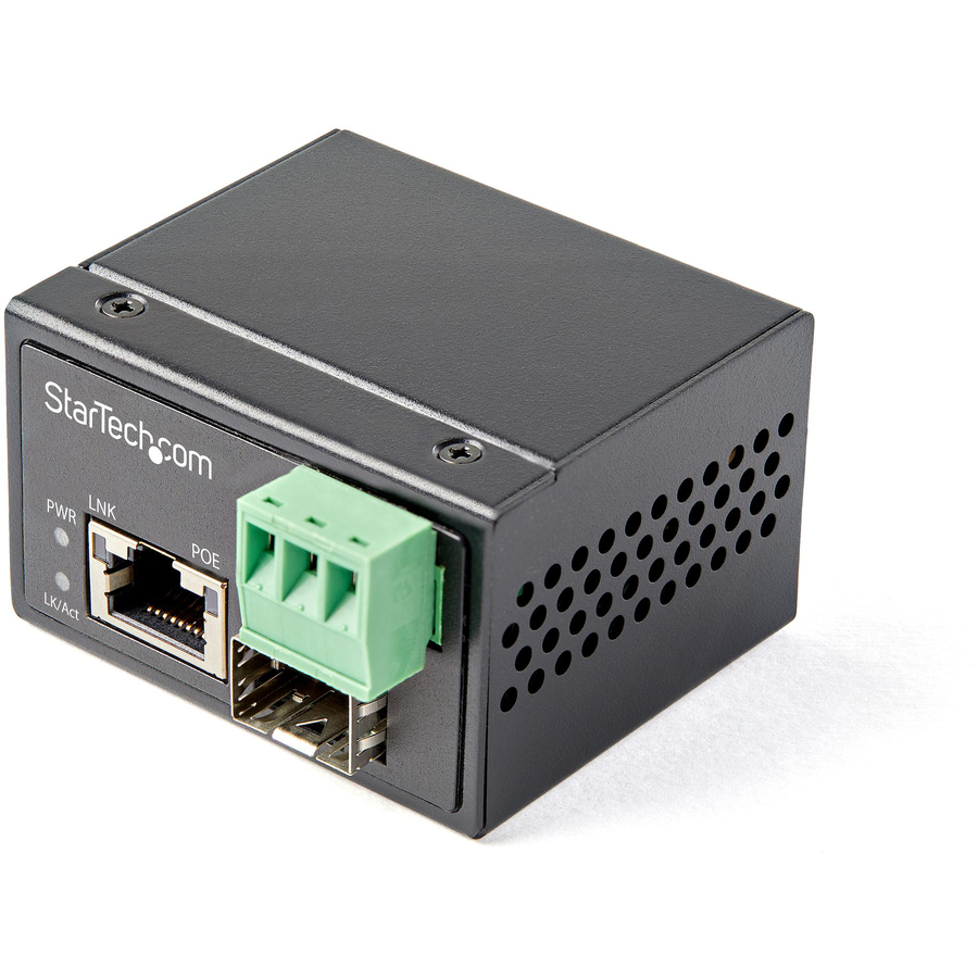 StarTech PoE+ Industrial Fiber to Ethernet Media Converter 30W, SFP to RJ45, SM/MM Fiber to Gigabit Copper Mini Size IP-30, TAA