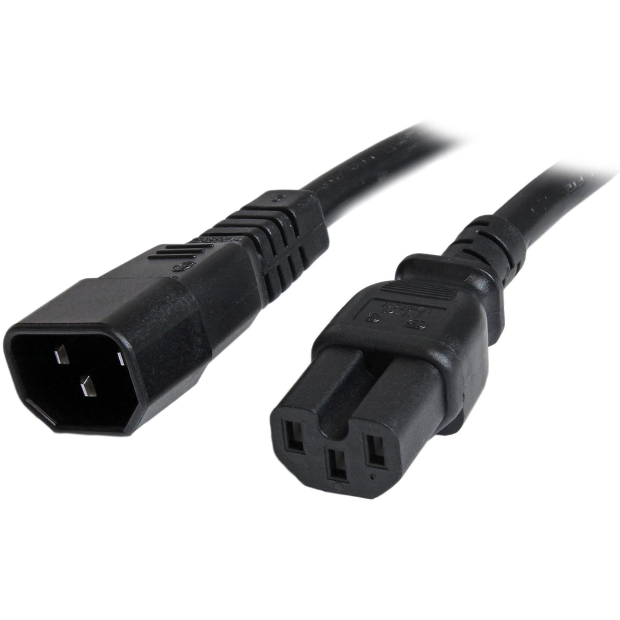 StarTech 3ft (1m) Heavy Duty Extension Cord, IEC C14 to IEC C15 Black Extension Cord, 15A 250V, 14AWG, Heavy Gauge Power Cable
