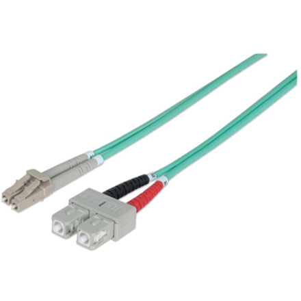 Intellinet Network Solutions Fiber Optic Patch Cable, LC/SC, OM3, 50/125, Multimode, Duplex, Aqua, 3 ft (1 m)