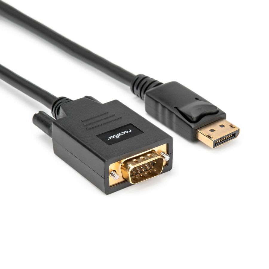 Rocstor DisplayPort/VGA Video Cable - 3 ft DisplayPort/VGA Video Cable for Video Device, TV, Projector, Notebook, Desktop Computer - First End: 1 x 20-Pin DisplayPort Digital Audio/Video - Male - Second End: 1 x 15-Pin HD-15 VGA - Male - Supports up to 1920 x 1200 - Gold Plated Connector - Black - 1