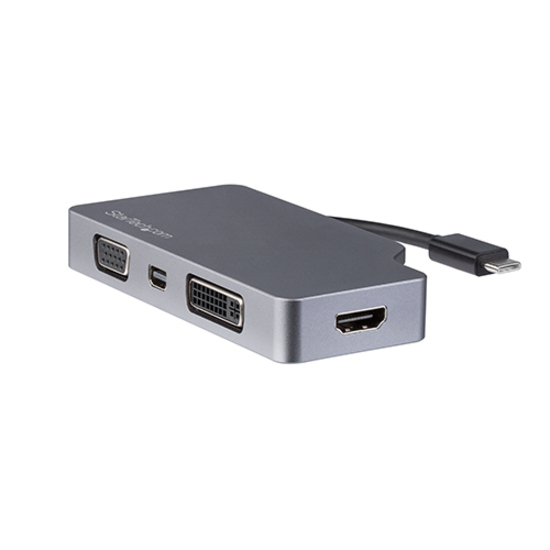 StarTech USB C Multiport Video Adapter 4K/1080p - USB Type C to HDMI, VGA, DVI or Mini DisplayPort Monitor Adapter - Space Gray