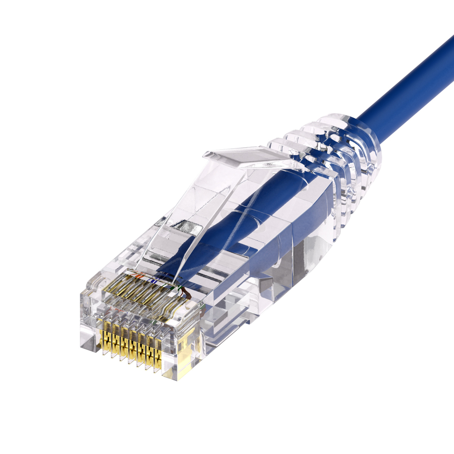Unirise ClearFit Slim 28AWG Cat6A Patch Cable, Snagless, Blue, 15ft