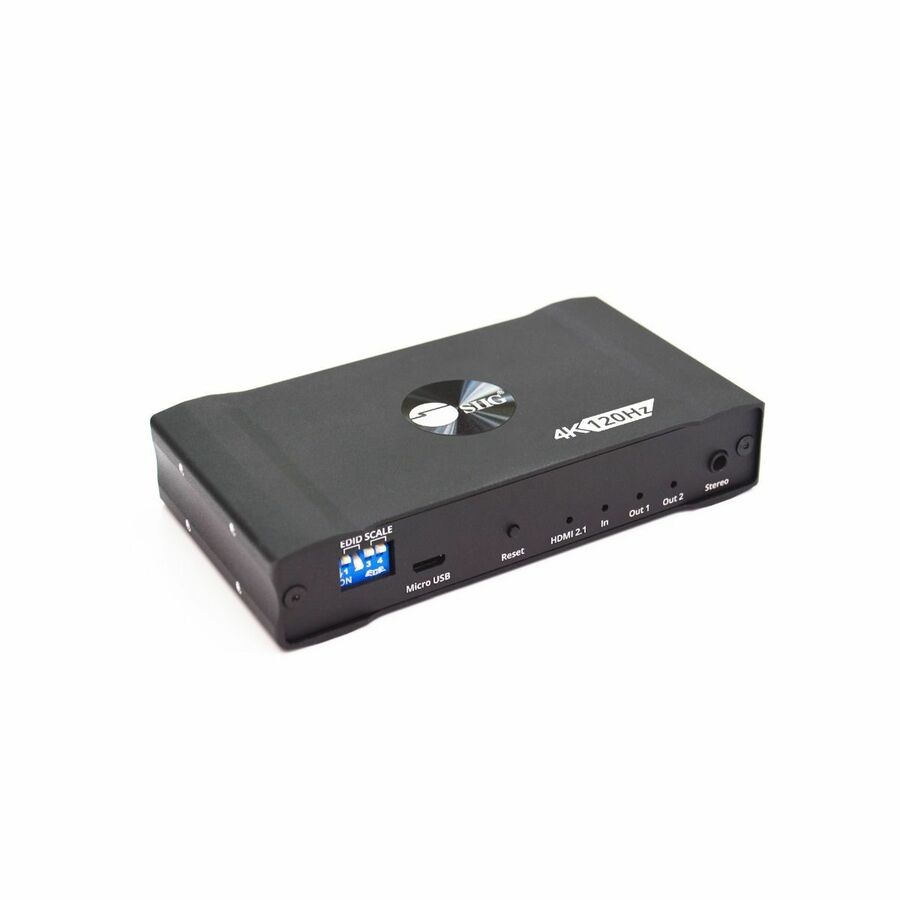 SIIG 1x2 4K120Hz HDMI Splitter with EDID & Audio Extractor - 1 x HDMI In - 2 x HDMI Out - USB - Aluminum - TAA Compliant
