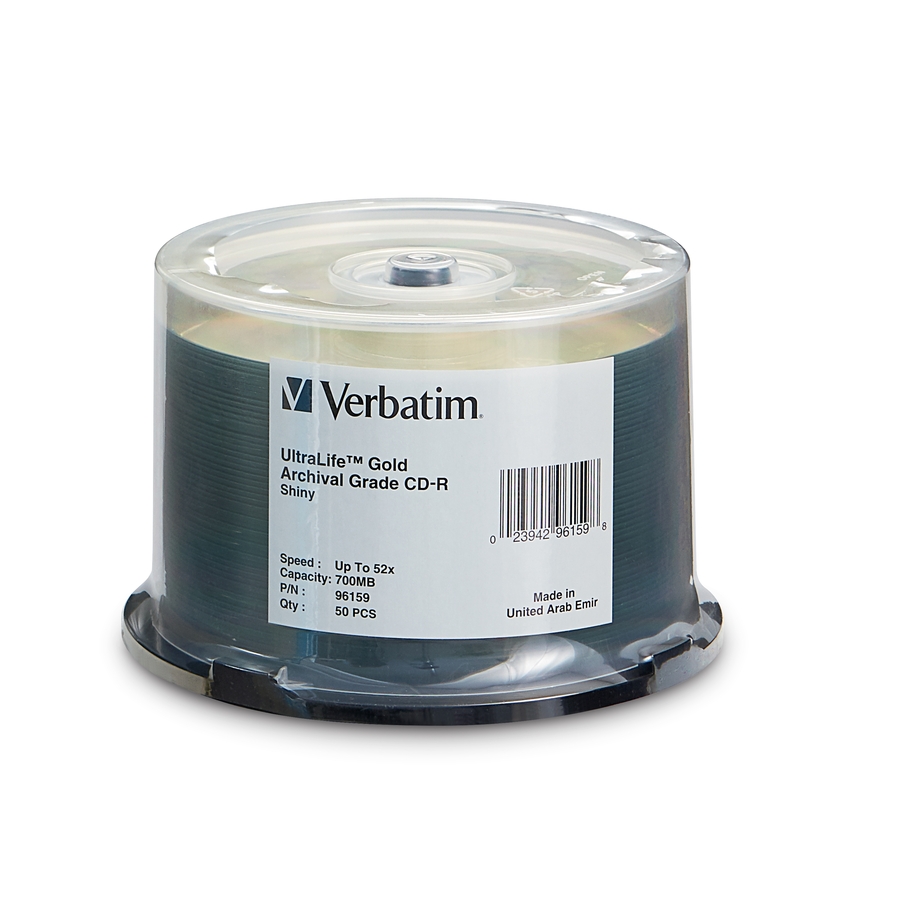 Verbatim CD-R 700MB 52X UltraLife Gold Archival Grade with Branded Surface - 50pk Spindle