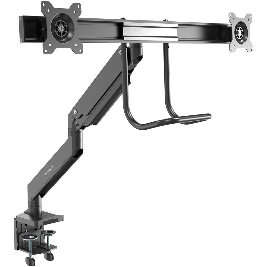 StarTech Desk Mount Dual Monitor Arm, Ergonomic VESA Mount 32" (17.6lb/8kg) Displays, Crossbar Handle for Full Motion, C-Clamp/Grommet