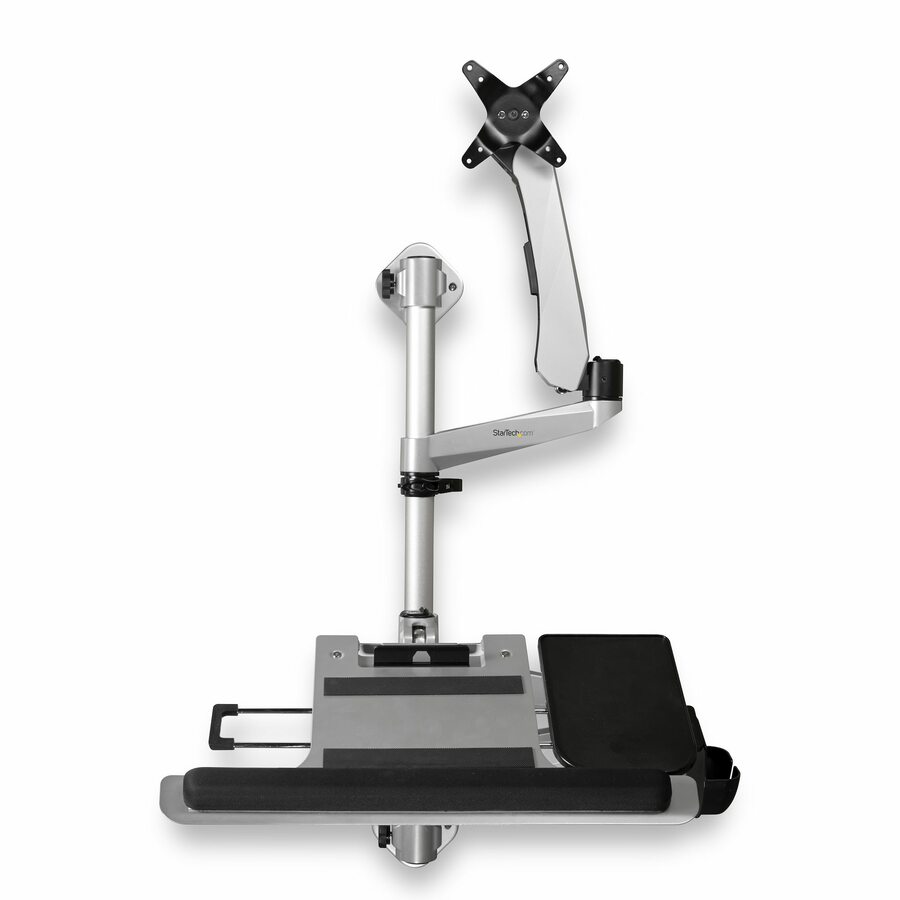StarTech Wall Mount Workstation, Foldable Ergonomic Standing Desk, Height Adjustable VESA Monitor Arm/Padded Keyboard/Mouse Tray, TAA