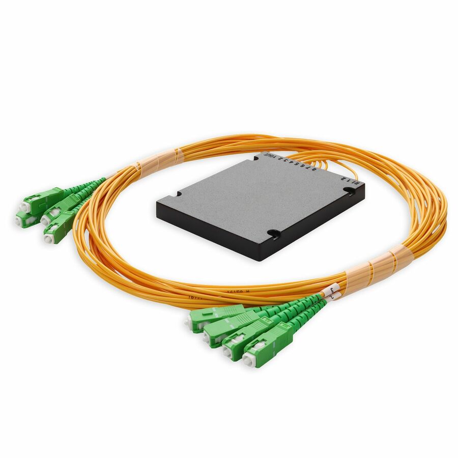 AddOn Single 1xASC 1x (Male) to 8xASC (Male) Yellow OS2 Simplex Fiber Splitter Box with 1.5m pigtails