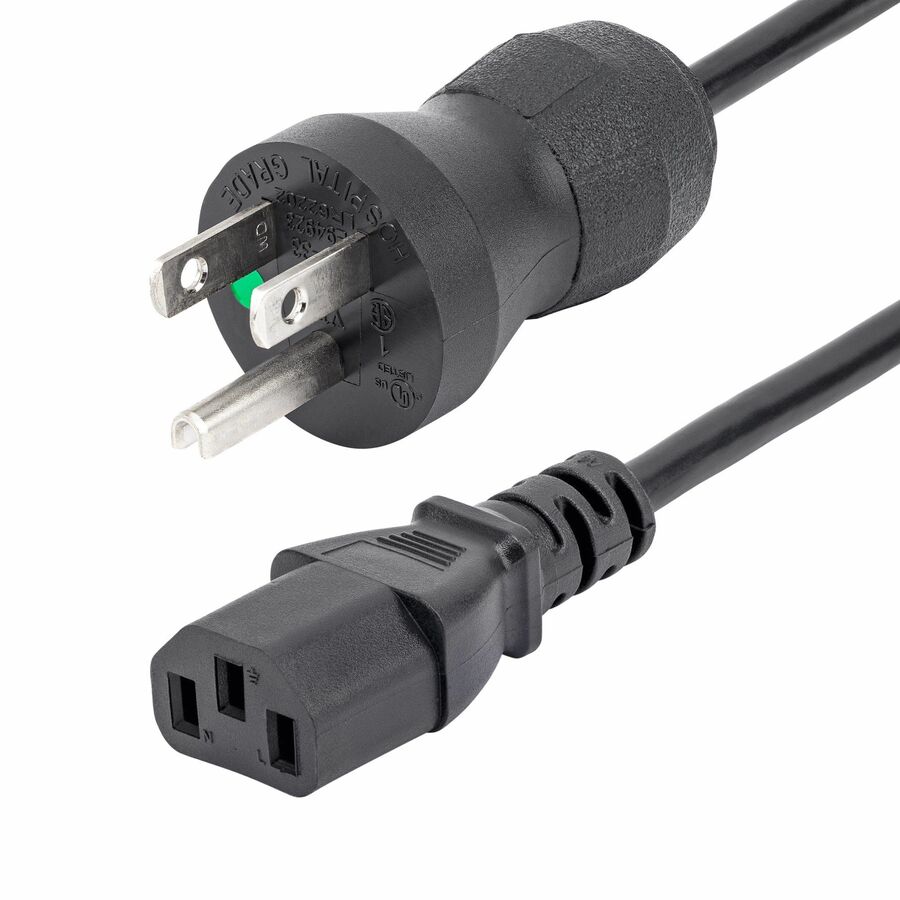 StarTech 3ft (1m) Hospital Grade Power Cord, 18AWG, NEMA 5-15P to C13, 10A 125V, Green Dot Medical Power Cable, Monitor Power Cable