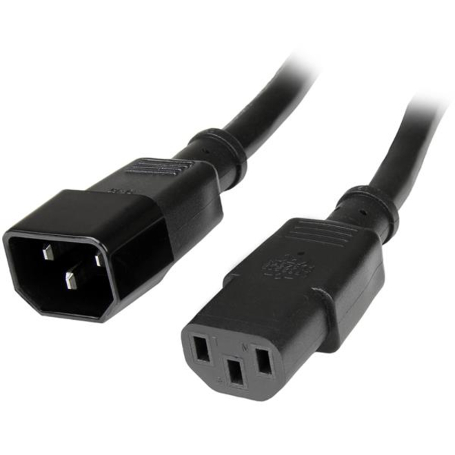 StarTech 3ft (1m) Heavy Duty Extension Cord, IEC C14 to IEC C13 Black Extension Cord, 15A 125V, 14AWG, Heavy Gauge Power Cable