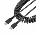 StarTech 1.6ft (50cm) USB-C Fast Charging Cable, Rugged, Coiled, Charge & Sync, 3A, USB 2.0, TPE Jacket and Aramid Fiber