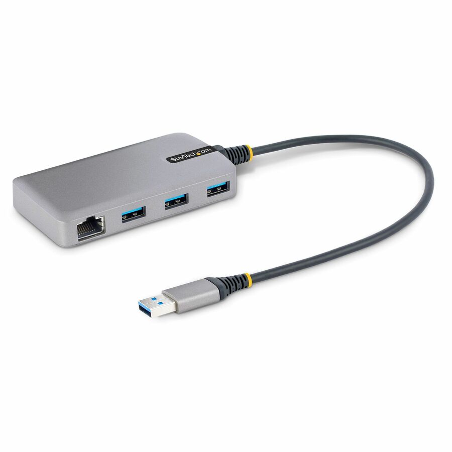 StarTech 3-Port USB Hub with Ethernet, USB-A Ports, Gigabit Ethernet/GbE, 5Gbps, Bus-Powered, 1ft/30cm Cable, Portable Laptop USB Hub