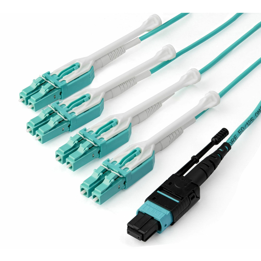 StarTech 3m (10ft) MTP(F)/PC to 4x LC/PC Duplex Breakout OM3 Multimode Fiber Optic Cable, 40G, Low Insertion Loss, Fiber Jumper Cord