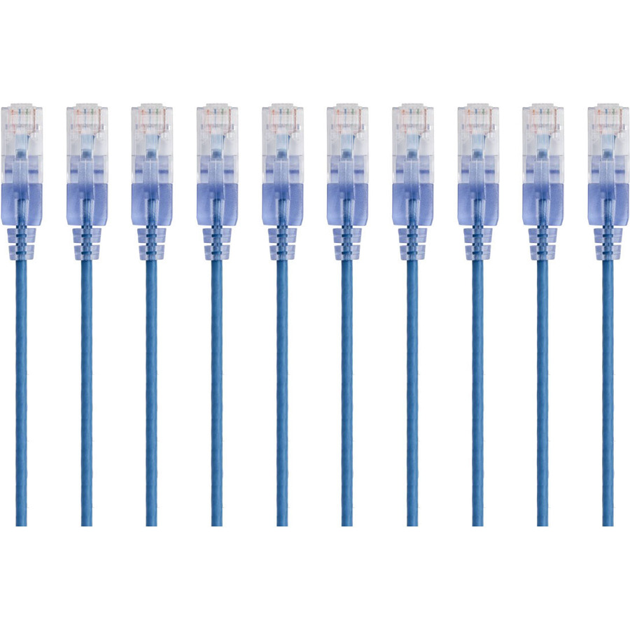 Monoprice 10-Pack, SlimRun Cat6A Ethernet Network Patch Cable, 7ft Blue
