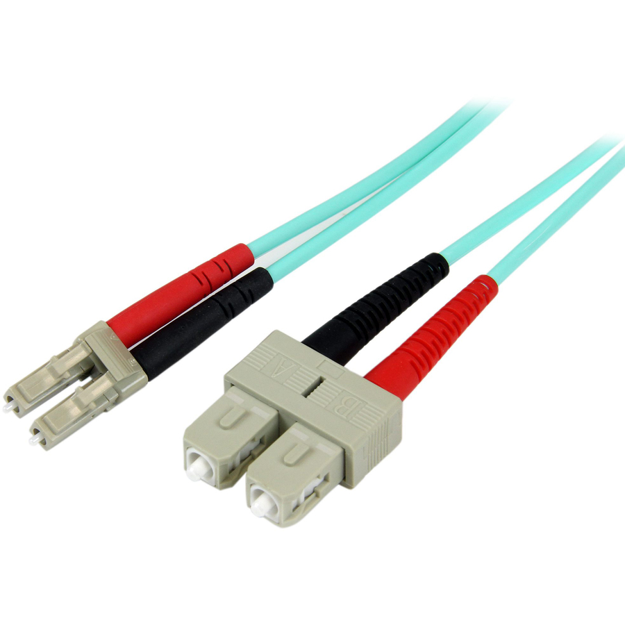 StarTech 1m (3ft) LC/UPC to SC/UPC OM3 Multimode Fiber Optic Cable, Full Duplex 50/125 Zipcord, 100G, LSZH Fiber Jumper Cord