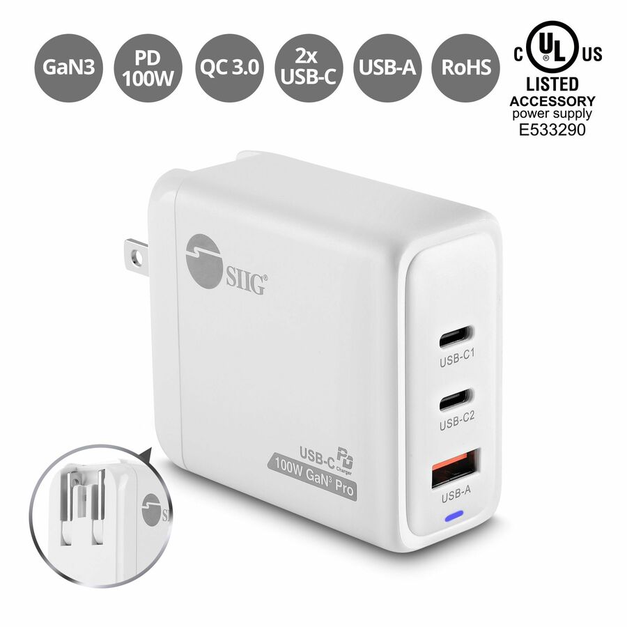 SIIG 100W GaN PD Combo Charger - 2C1A