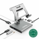 Plugable 8-in-1 USB C Docking Station for iPad with Stand, 100W Pass-through Charging USB-C Hub