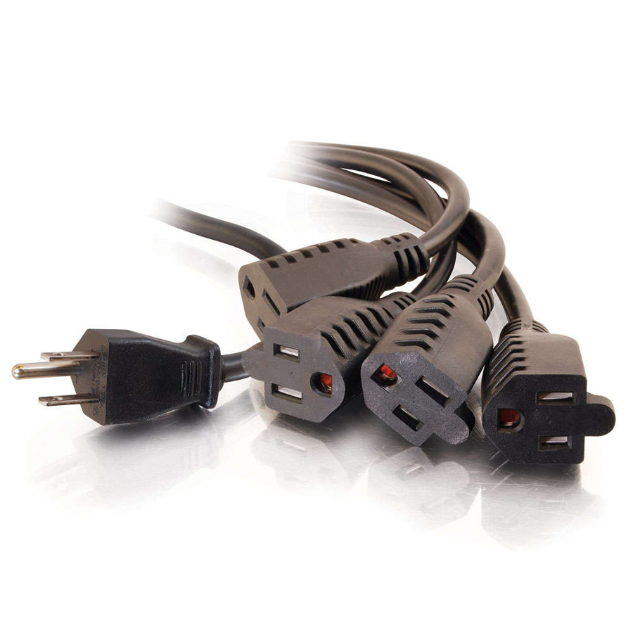C2G 18in 1-to-4 Power Cord Splitter - 16 AWG - NEMA 5-15 to NEMA 5-15R