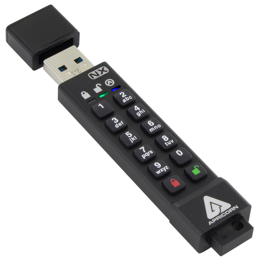 Apricon Aegis Secure Key 3NX: Software-Free 256-Bit AES XTS Encrypted USB 3.1 Flash Key with FIPS 140-2 level 3 validation, Onboard Keypad, and up to 25% Cooler Operating Temperatures. - 32 GB - USB 3.0 - Black - 256-bit AES - 3 Year Warranty - 1