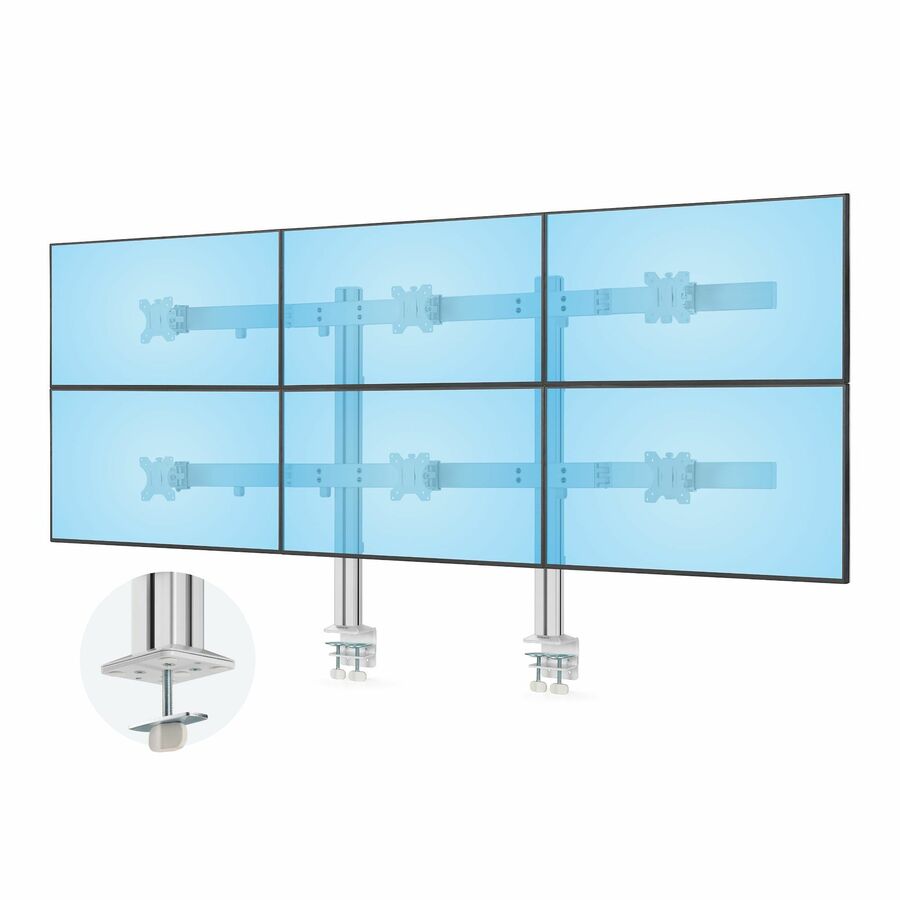 StarTech.com Six-Monitor Desk Mount with Crossbar, Up To 32-inch Computer Screens, Max 17.6lb (8kg) each, Dual Column, C-clamp/Grommet - Six-monitor mount w/ crossbar design for monitors up to 32"/17.6lb each - Robust dual column design - Micro-height adjustment for perfect display alignment - VESA mounts w/ +/-17 deg swivel +/-34 deg tilt 360 deg rotation - C-clamps/grommet mounting