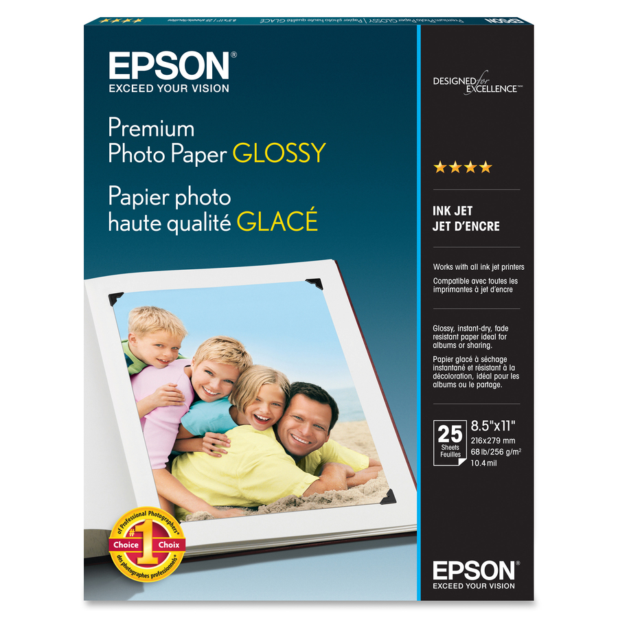 Epson Premium Glossy Photo Paper - Letter - 8 1/2" x 11" - Glossy - Bright White - 25 / Pack