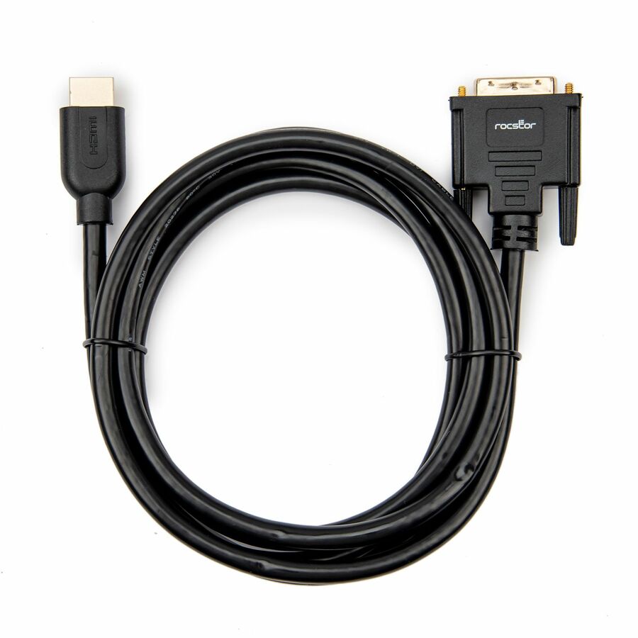 Rocstor Premium HDMI to DVI-D Cable - M/M - 6 ft - 1 x DVI-D Male - 1 x Male HDMI - Gold-plated Contacts - Black - 6 ft (2m) DVI/HDMI Video Cable for Notebook, Audio/Video Device, Home Theater System, Digital Signage Display, Desktop Computer - First End: 1 x DVI-D (Dual-Link) 24+1 Male Digital Video - Second End: 1 x HDMI (Type A) Male Digital Audio/Video - Supports up to 1920 x 1200 - Shielding - Gold Plated Connector - Gold Plated Contact - Black HDMI MALE TO DVI-D 24+1 MALE
