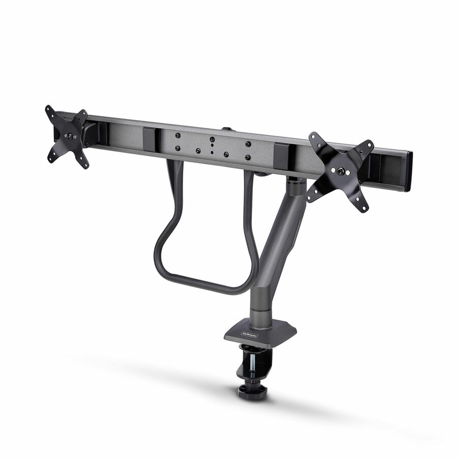StarTech.com Desk Mount Dual Monitor Arm w/Crossbar, Up To 27" Display, VESA 75x75/100x100, Max 33lb/15kg, C-Clamp, Mechanical Spring, TAA - Crossbar dual monitor desk mount for up to 27in displays, VESA 75x75/100x100 - Crossbar design w/ built-in handle for positioning - Mechanical spring arm - VESA mounts w/ +/-15° swivel, +65/-15° tilt, 360° rotation - C-clamp; Max desk thickness 3.1in