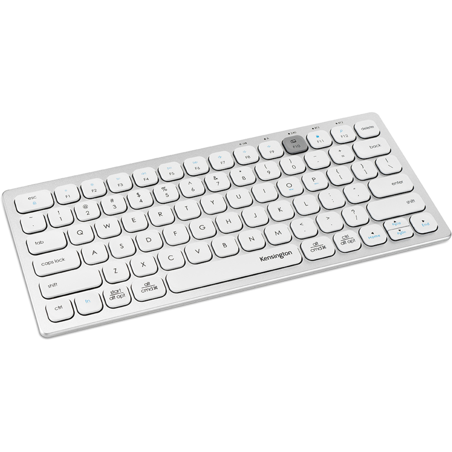 Kensington Multi-Device Dual Wireless Compact Keyboard - Wireless Connectivity - Bluetooth/RF - 2.40 GHz - Multimedia Hot Key(s) - Computer, Tablet, Mobile Phone - Windows, Mac OS, ChromeOS, iOS - Scissors Keyswitch - AAA Battery Size Supported - Silver