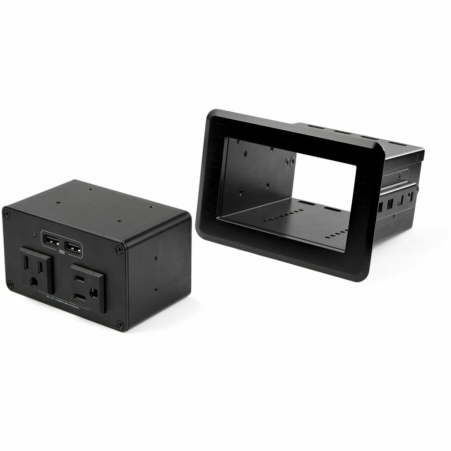 StarTech Conference Table Power Center, 2x UL Certified 120V AC Outlets, 2x USB (BC 1.2), Recessed Desk Power Strip/Charging Station