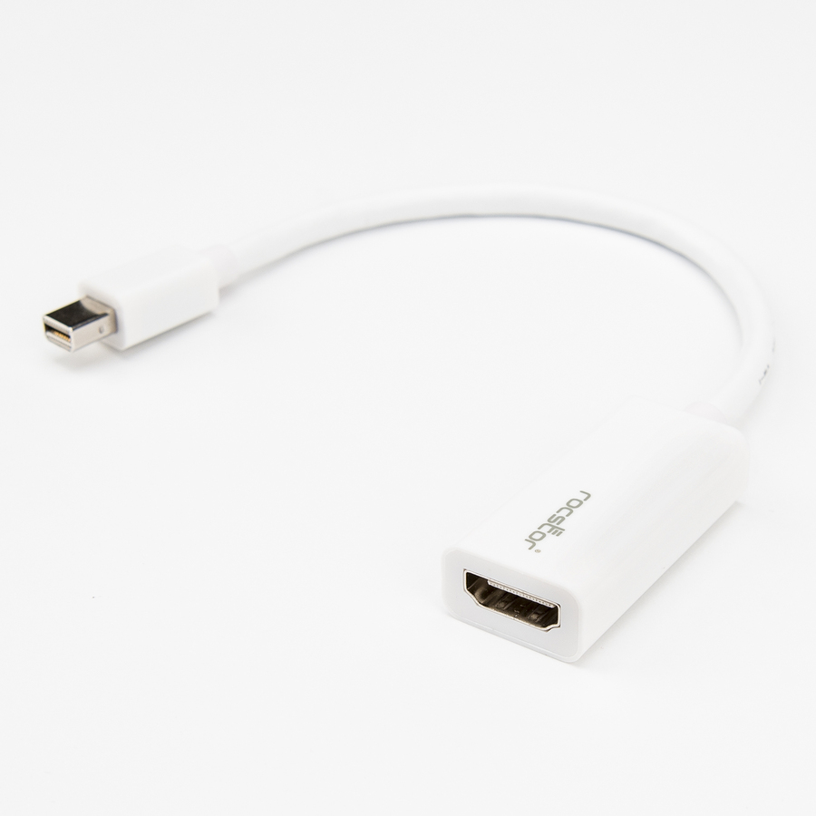 Rocstor Premium 8in / 20cm Mini DisplayPort to HDMI 4K Audio / Video Converter - mDP 1.2 to HDMI Active Adapter for MacBook Air / MacBook Pro - 4K @ 30 Hz - White - HDMI/Mini DisplayPort for Audio/Video Device, MacBook Pro, MacBook Air - 8in - 1 Pack - 1 x Mini DisplayPort Male Digital Audio/Video - 1 x HDMI Female Digital Audio/Video - White mDP to HDMI Converter - 4K