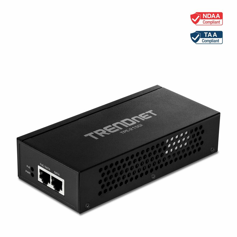 TRENDnet 2.5G PoE+ Injector, TPE-215GI, PoE (15.4W) or PoE+ (30W), Converts a non-PoE Port to a PoE+ 2.5G Port, 2.5GBASE-T Compliant, Integrated Power Supply, Network a PoE device up to 100m (328 ft.) - 2.5G PoE+ Injector