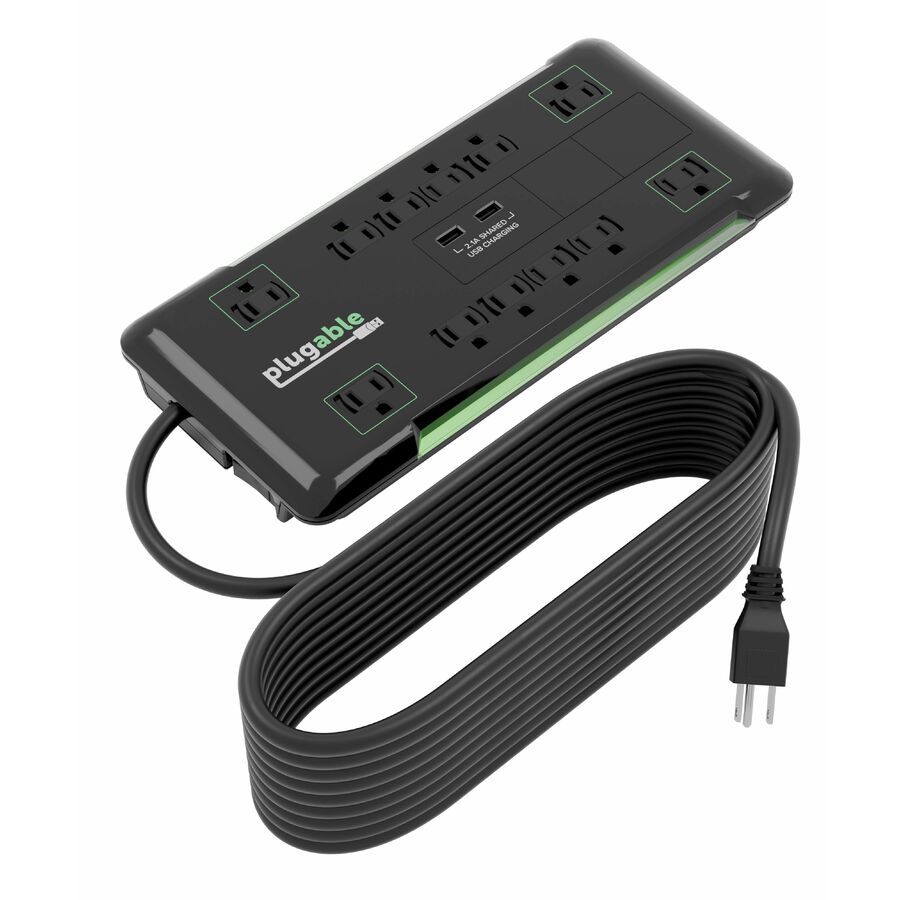 Plugable 12 Outlet Power Strip 4320 Joules Surge Protection, Built-in 10.5W 2-Port USB Charger for Android and Apple Phones, Mobile Devices, 25 Foot Cable