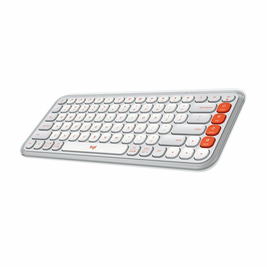 Logitech POP ICON KEYS Wireless Bluetooth Keyboard, Comfortable Typing, Programmable Keys, Easy-Switch Between up to 3 Devices (Off-white & Orange) - Wireless Connectivity - Bluetooth - 5.1 - 32.81 ft - USB Interface - Easy-Switch, Power Switch Hot Key(s) - ChromeOS, Windows 10, Windows 11, Mac OS X 12.0 Monterey, Linux, Android 12, iOS 15, iPadOS 15 - PC, Mac - Recycled Plastic - AAA Battery Size Supported - Off White, Orange